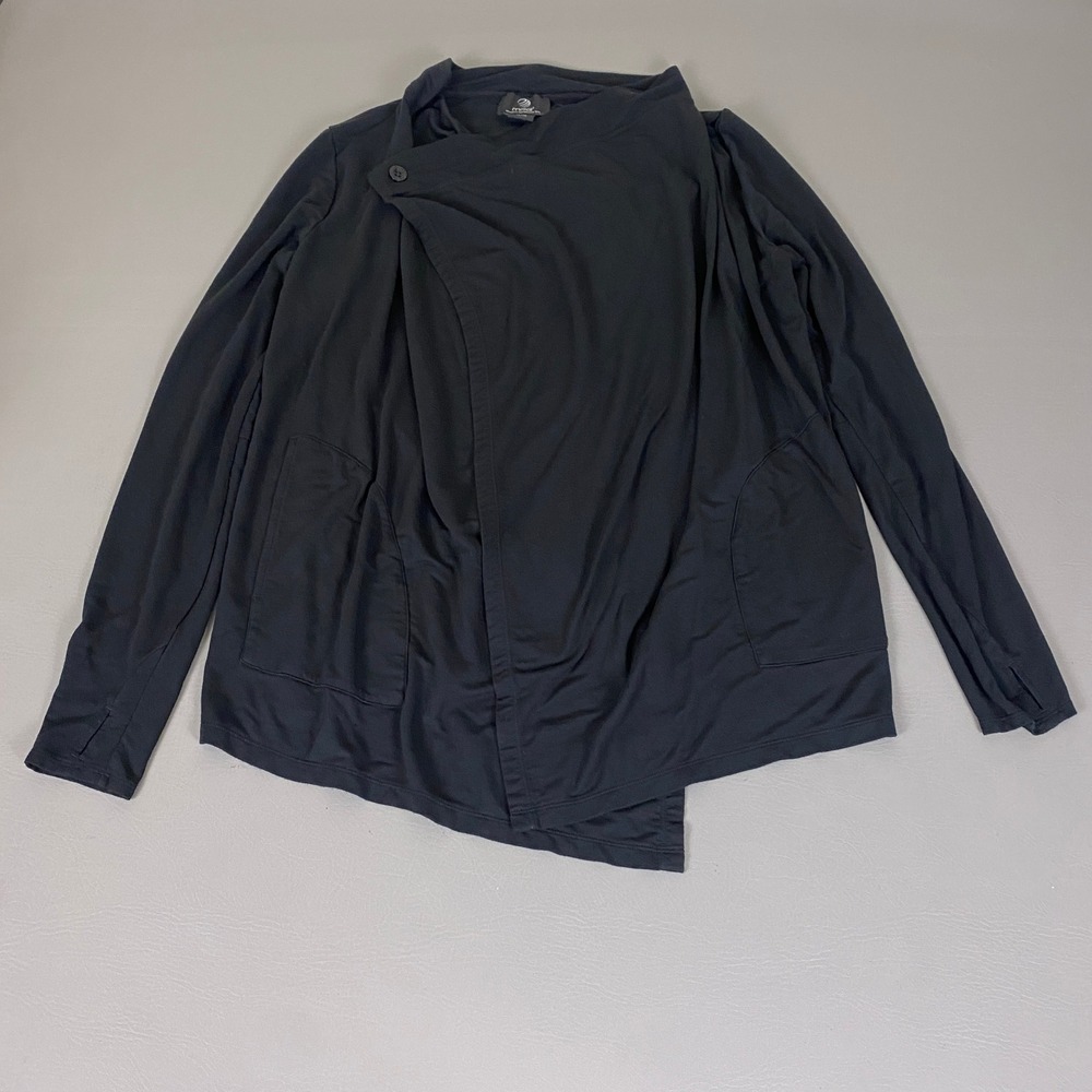 MPG Mondetta Performance Gear Cardigan Jacket Womens XL Black Asymmetrical Wrap